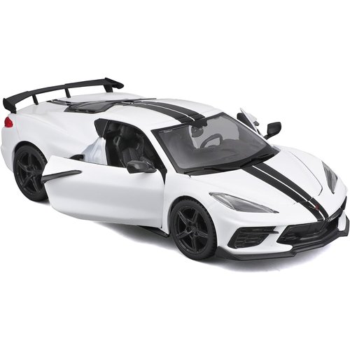 2020 Chevy Corvette Stingray Coupe White with Black Stripes Special Edition Series 1/24 Diecast Model Car 31534w