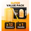 Super Efficient Duster Kit with 12 Duster Refills & 1 Handle, Multisurface 360° Dusters with 4X Microfibers, Unscented Disposable Dusters for Cleaning, Compatible with Swiffer Dusters