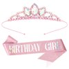 COCIDE "BIRTHDAY GIRL" Sashes and Tiaras for Girls Pink Birthday Crowns and Tiaras for Women Party Accessories Kit Happy Birthday Tiara Birthday Sash Decorations Set Glitter Crystal Rhinestone