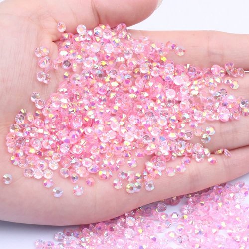 1000Pcs Transparent AB Flat Back Nail Art Rhinestones Mixed Sizes 2/3/4/5/6mm Crystals Gems For DIY Nail And Crafts Decorations (04T Light Pink AB)