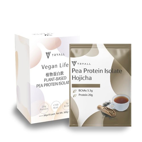 TRYALL Plant Based Pea Protein Powder Isolate (20g of Protein) Travel Sachets (Hojicha, 10 Packs)