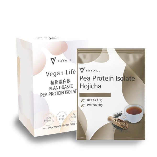 TRYALL Plant Based Pea Protein Powder Isolate (20g of Protein) Travel Sachets (Hojicha, 10 Packs)