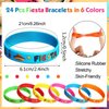 Xinnun 24 Pcs Mexican Fiesta Rubber Bracelets Fiesta Party Silicone Wristbands Mexican Party Favors with Taco Cactus Pinata Pattern for Let's Fiesta Cinco De Mayo Party(Fiesta)