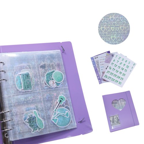 Sticker Storage Organizer Album - Reusable Sticker Organizer for Planner Stickers, Collectible Album with different pockets, Ideal for Back to School Gifts and Sticker Book Collecting (purple-2, A5)