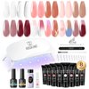 ROSALIND Poly Nail Gel Kit -8 Colors + White Brown Nail Art Accessories kit Clear Nude Poly Nails Gel Kit Starter Kit With Slip Solution Nude Pink Nail Extensions Gel Set with Mini UV Lamp
