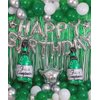 Green Birthday Party Decorations with Silver Happy Birthday Banner, White, Green and Silver Balloons, Emerald Green Champagne Balloon, Fringe Curtain for Men Women Girls Boys Party Decor Supplies