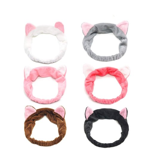 Mixtecc 6PACK Cat Ears Headbands, Elastic Women's Cute Hair Band, Wash Face Spa Headband - Washable Facial Band Makeup Wrap Headbands