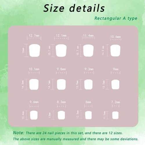 Square Press on Nails Short Cute Rainbow Color French Tip Nails Acrylic False Nails with Designs Artificial Nails Press ons Reusable Glue on Nails for Women and Girls 24 Pcs