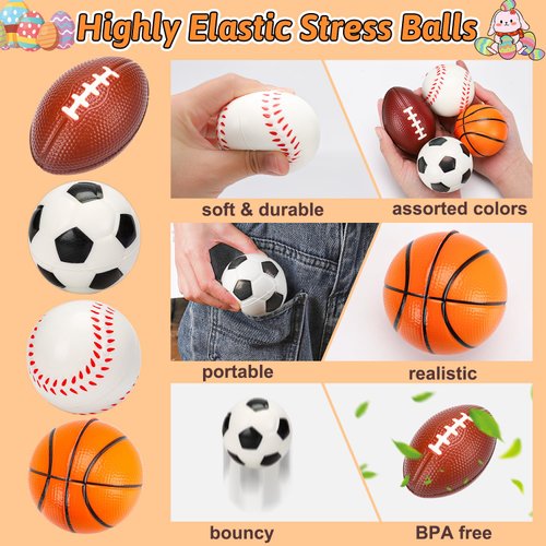 16 PCS Stress Balls Foam Bouncy Balls Stress Relief Pinata Filler Goodie Bag Stuffers Card Basketball Football Party Favors for 4-8 8-12 Treasure Box Toddler Bulk Toys Gifts Classroom Kids Prizes
