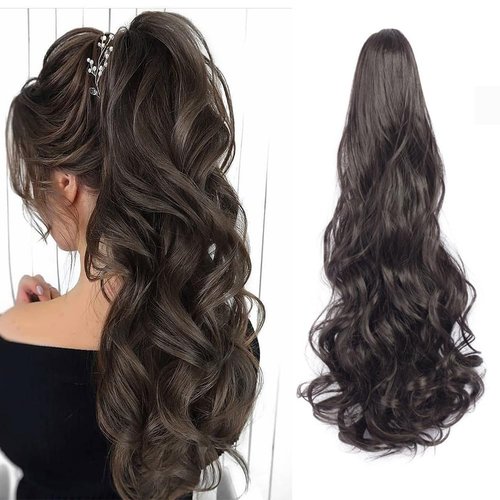 Manetique Curly Ponytail Extension Claw Clip in 24" Ponytail Hair Extension Synthetic Wavy Ponytail Extension Fluffy Natural Soft Ponytail for Women Daily Use (24 inch, Natural Black)