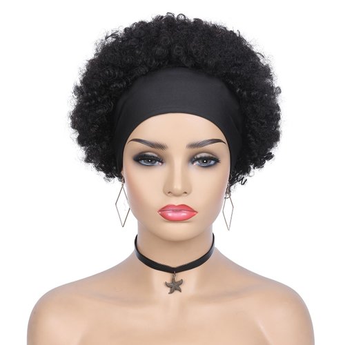 Quantum Love Short Human Hair Wigs Afro Curly Human Hair Headband Wig for Black Women Afro Puff Natural Black Headband Glueless Human Hair Wigs
