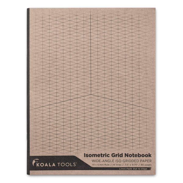 KOALA TOOLS | Isometric Graph Paper Notebook (1 Unit) | 7.5" x 9.75", 60 pp. - Kraft Cover Isometric Grid Drawing Pads - Suitable for Industrial, Architectural, Interior Design