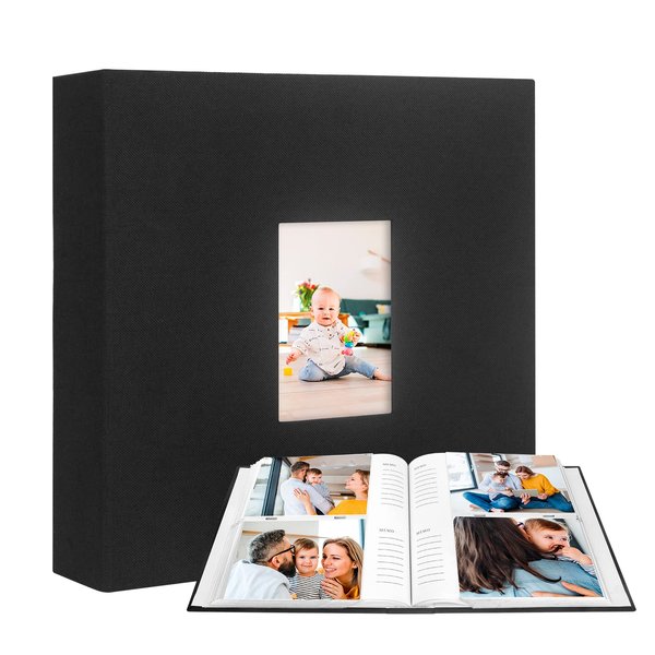 Aevdor 240 Pockets 4x6 Photo Album with Memo Areas, Linen Cover Photo Album 4x6 with DIY Front Window, 4x6 Photo Album Book with Writing Space for Baby Family Wedding Kids Vacation Pictures (Black)