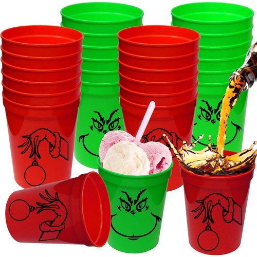 ANYMONYPF 20 Pcs Christmas Party Cups Christmas Party Supplies 12 OZ Christmas Reusable Plastic Cups Christmas Drinking Cups for Christmas Party Supplies