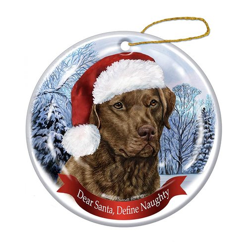 Holiday Pet Gifts Chesapeake Bay Retriever Santa Hat Dog Porcelain Ornament