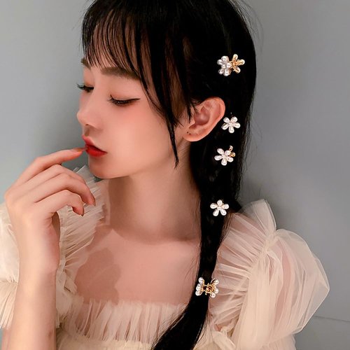 Wiwpar 5PCS Mini Pearl Claw Clips Flower Hair Clips Mini Pearl Hair Barrettes Cute Flower-Shaped Hair Clips Hair Barrettes Pearl Hairpin Hair Accessories for Women Girls Party Wedding