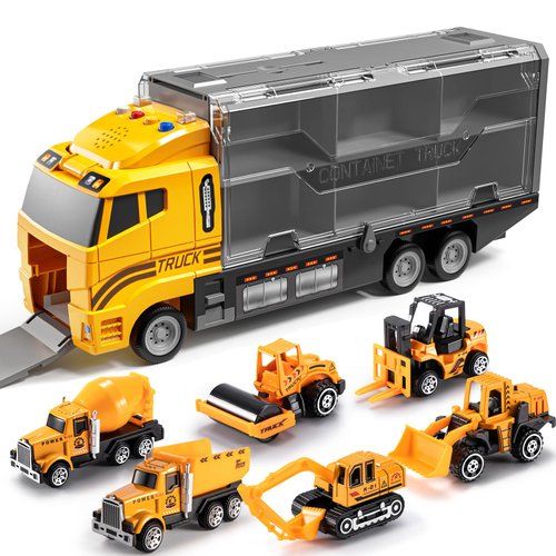 Toddler Toys for 3-9 Years Old Boys, Construction Toys Car Transport Vehicle W/Play Mat, Die-cast Alloy Engineering Vehicle Gifts for Age 3 4 5 6 Kids Child Boys Girls Birthday Party Favor