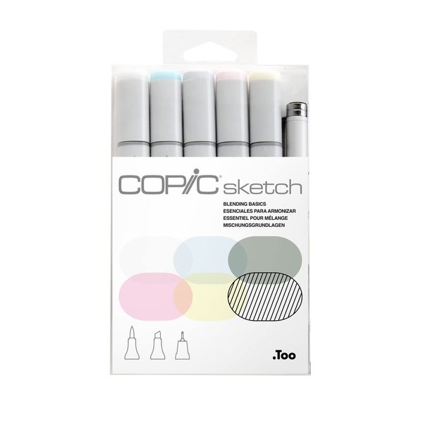 Copic Sketch, Alcohol-based Markers, 5 pcs + Multiliner Pen SP, Blending Basics