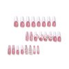 Extra Long Press on Nails Square French Tips Acrylic Coffin False Nails Sets Artificial Pink Fake Nails with Bear Pearl Designs Glossy Full Cover Glue Stick on Fingernails with Charm for Women