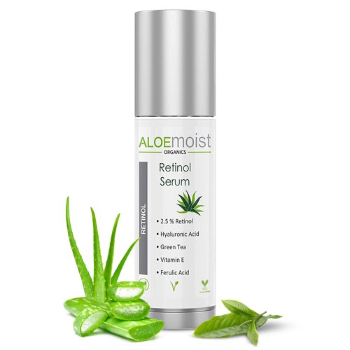 Aloemoist 2.5% Retinol Serum for Face + Hyaluronic Acid, Aloe Vera, Vitamin E Oil, Jojoba Oil, Vitamin C Serum – Face Toner, Pore Minimizer, Acne Treatment, Reduces Wrinkles Fine Lines, Age Spots .5oz
