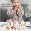 OESSUF Wooden Makeup Toy Sets for Girls, Toddlers Fake Makeup Kit, Pretend Wood Beauty Salon Toys for Kids Little Girls Princess, Christmas Birthday Gift Toy for 3 4 5 6 7 8 9 10 Year Old