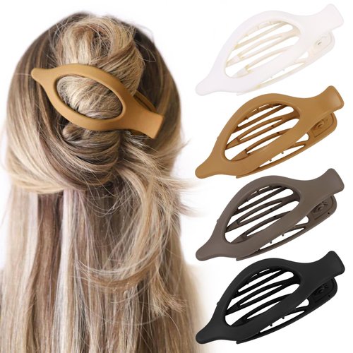 Flat Hair Clips for Women, 4pcs Curved Side Slid Claw Clips for Thick Thin Hair, Strong Hold Alli...