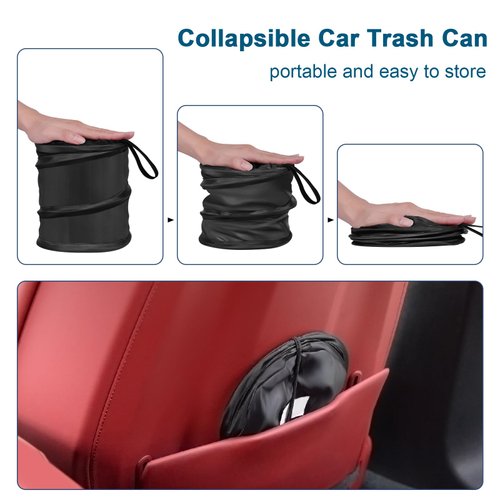 Kincown Car Trash Can, 2 Packs Mini Collapsible Pop-up Car Garbage Can, Waterproof Hanging Car Trash Bag with Velcro, Car Trash Bin, Black