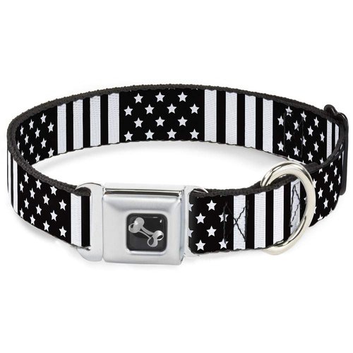 Buckle-Down Dog Collar Seatbelt Buckle American Flag Close Up Black White Multicolor, m - fits 11-17"" - 1.0"" Wide (DC-W30132-M)