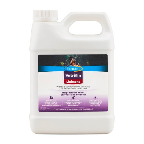 Farnam Vetrolin Horse Liniment for Muscle Soreness, Stiffness and Inflammation Relief on Horses, Helps Reduce Swelling, Aids in Pain Relief, 32 Oz.