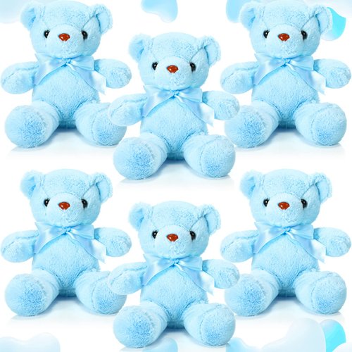 Aoriher 6 Pieces Bear Bulk Stuffed Animal Baby Shower Bear Plush Toys Soft Cute Bear Easter Graduation Gifts Sleeping and Playing Decorations (Blue)