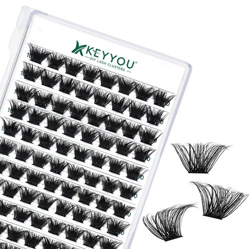 Lash Clusters 96pcs Individual Lashes D Curl 10mm Eyelash Clusters KEYYOU Volume Wispy Lash Extension Soft&Comfortable Easy DIY at Home(Y24,D-10mm)