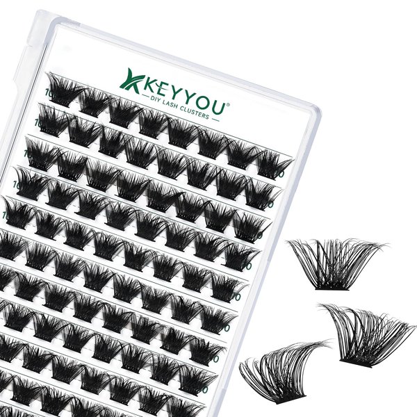 Lash Clusters 96pcs Individual Lashes D Curl 10mm Eyelash Clusters KEYYOU Volume Wispy Lash Extension Soft&Comfortable Easy DIY at Home(Y24,D-10mm)