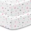 BreathableBaby Cotton Percale Fitted Sheet, for 52" x 28"/132 x 71 cm Crib & Toddler Bed Mattress, Butterflies (2-Pack)