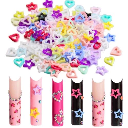 200Pcs Heart Stars Nail Charms, Mix Color 3D Macarone Love Cartoon Acrylic Resin Nail Gems Cute Kawaii Nail Charms Acrylic Nail Supplies for Women Girls Nail Art Decoration Accessories