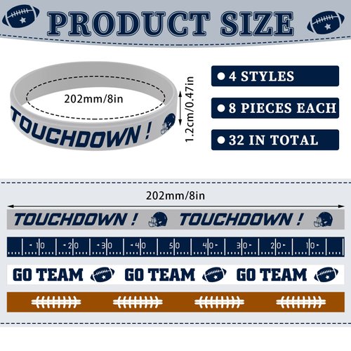 Deekin 32 Pcs Football Silicone Bracelets Football Party Favor Bracelet Football Motivational Rubber Bracelets for Men Women Fan Party Favors Sport Theme Birthday Party Supplies Gifts (Classic)