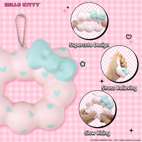 Hamee Hello Kitty Cute Mochi Donut SquiSHU Squishy Toys - Slow Rising Squishy Toy Keychain for Party Favors, Stress Ball, Birthday Gifts, Kawaii Squishy for Kids, Girls, Boys, Adults - Pink