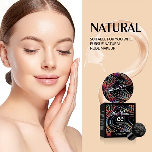 Mushroom Head Air Cushion CC Cream Strong Concealer, Face Makeup Cushion Foundation Long Lasting, Moisturizing BB Cream Makeup Base Primer Even Skin Tone for All (Natural, 3.21 Ounce (Pack of 1))