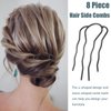 8 Pieces Hair Side Combs, Metal Hair Fork Clip Hair Pins for Buns 4 Prong Hair Updo U-Shape Hair Sticks for Women Hair Styling Tool Accessories