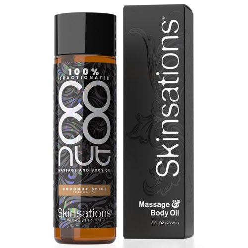 Skinsations - Coconut Spice Scented Body Oil - Fragrance Oil for Skin with Fractionated COCONUT Oil - After Shower Body Oil for Women and Men, Body Moisturizer, Bath Oil, Hydrating Massage Oil