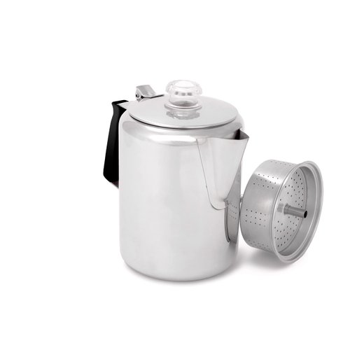 GSI Outdoors Percolator Coffee Pot I Glacier Stainless Steel with Silicone Handle for Camping, Backpacking, Travel, RV & Hunting - Stove Safe - 9 Cup