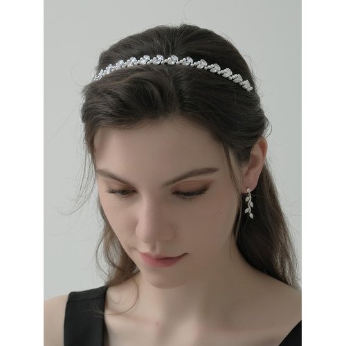 Xerling Sparkly Zircon Crystal Hair Band Tiny Pearl Headband Headdress Women Wedding Hair Jewelry Silver Rhinestones Headpiece for Girls Party (Type C)