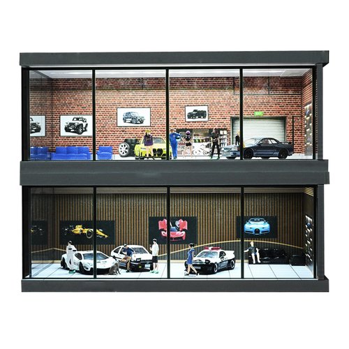 NUEIOVRW 1/64 Diorama Car Garage Model,with LED Lighting City Car Showroom Model Car Parking Lot Storage Model,for 1/64 Scale Diecast Model Car,Scene Display Model Collection Gift (Red Brick)