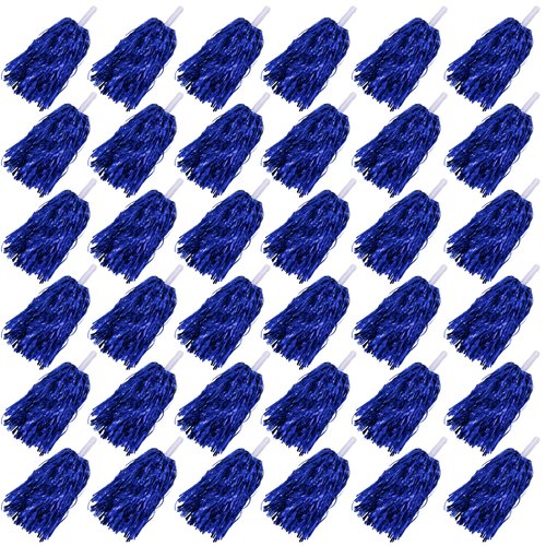 36PCS Cheerleading Pom Poms Metallic Foil Plastic Pom Poms with Baton Handle for Game Sports Squads Dancing Party Football Basketball Club Spirit Sports Stage Performance Celebration (Blue)