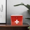 Xbopetda First Aid Kit, First Aid Medicine Supplies Bin - 2-Tier Metal Medicine Storage Tin, Samll First Aid Box with Removable Tray for Home & Workplace Emergency Tool Set - Red