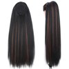 WIGNEE 28 Inches Kinky Straight Ponytail Extension Synthetic Drawstring Ponytail For Black Women Yaki Pony Tails Hair Extensions (28 Inches, 1B/30 Highlights)