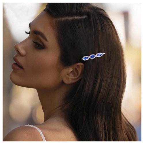Andelaisi Vintage Sapphire Crystal Hair Pin Barrettes Blue Crystal Wedding Hair Barrette Silver Crystal Hair Clip Bling Cz Hair Pins Hairclip Decorative Bobby Pins Bridal Hair Accessories(Style B)