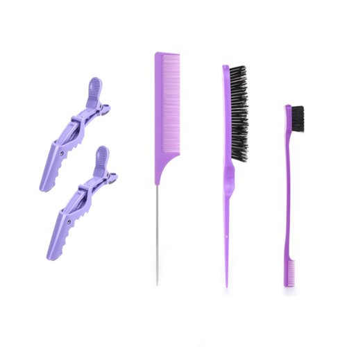 5 Pieces Teasing Brush Set,Hair Styling Comb Set,Edges Control Brush,2pcs Alligator Clips,for Wom...