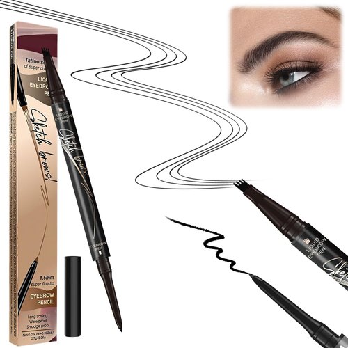 2 in 1 Eyebrow Microblading Pen, 2024 New 3D Microblading Eyebrow Pen Tattoo Pencil 4 Fork Tip, Waterproof Magic Microblading Eyebrow Pencil for Natural Makeup Last All Day (Black)