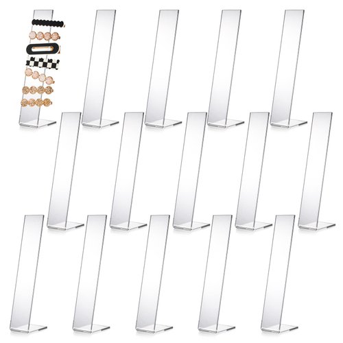Suwimut 15 Pieces Acrylic Hair Clip Display Stand, Clear L-Shaped Hairpin Display Holder Barrette Display Stand Holder Hair Clip Organizer Stand Holder for Teen Girls, Transparent