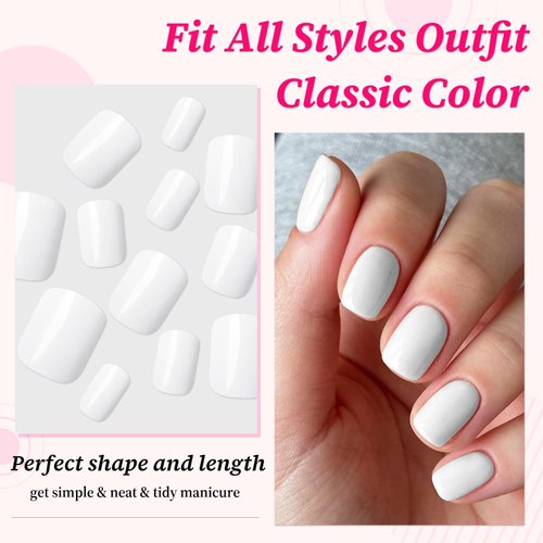 Lifextol 240pc Square Press on Nails Short Fake Nails Press ons with Glue&Adhesive Tabs, White Acrylic Nails Press on Nails Square Nail Tips Petite Glue on Nails False Nails Artificial Fingernails